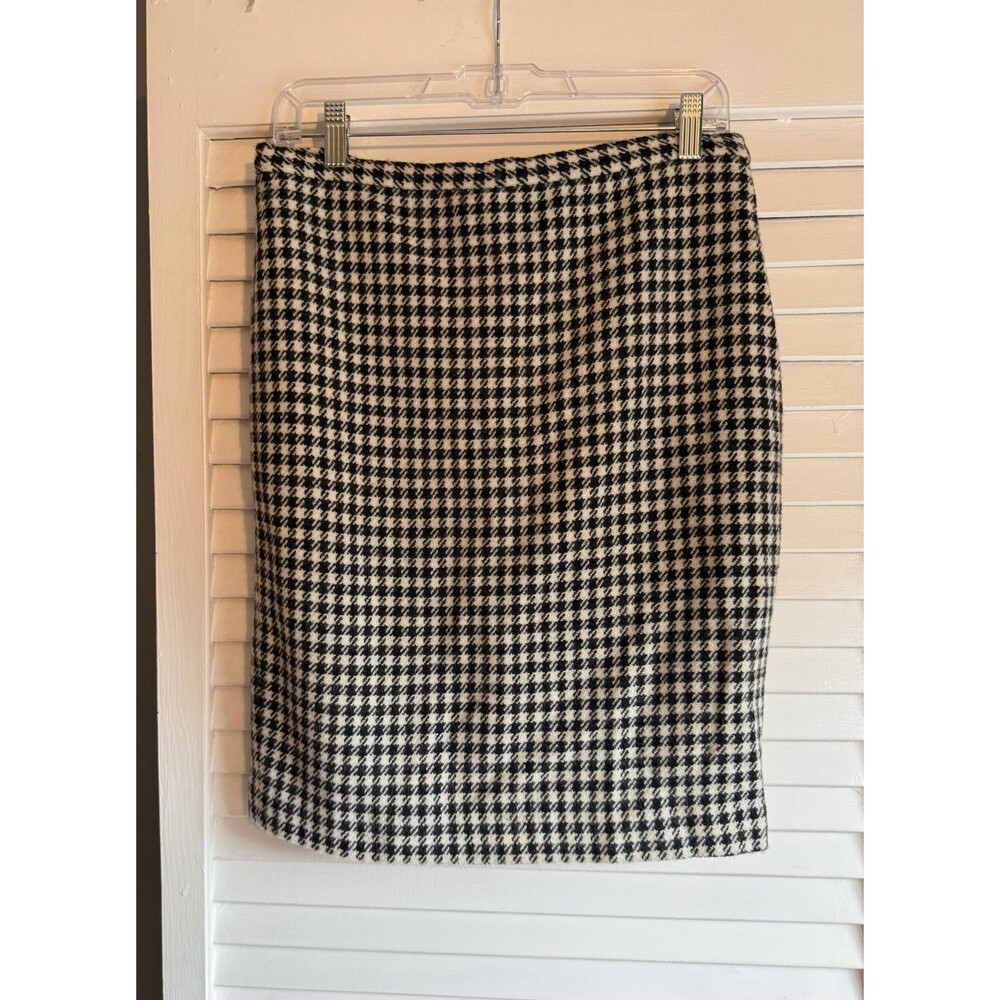 Lauren Ralph Lauren 100% Wool Black & Cream Houndstooth Pencil Skirt Sz 8P